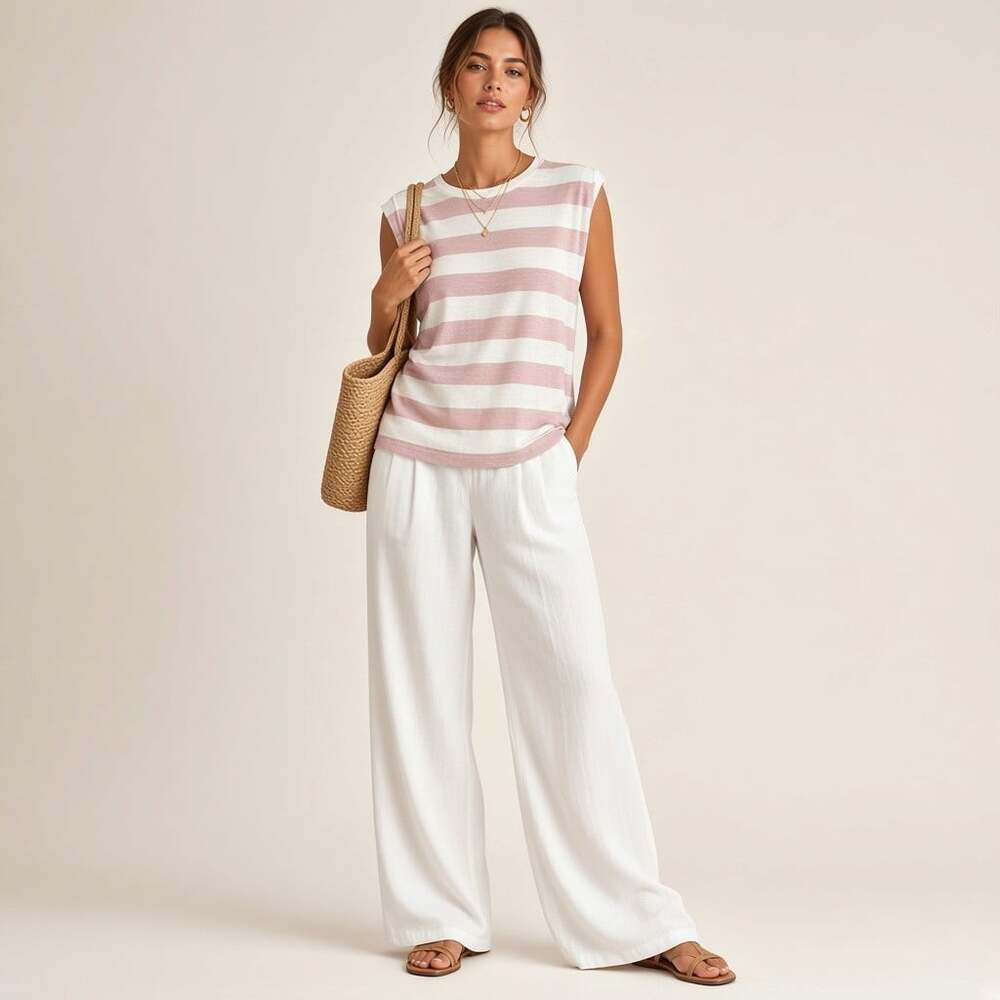 Sanctuary Blush Pink White Wide Stripe Sleeveless Muscle Tee Top Women's S